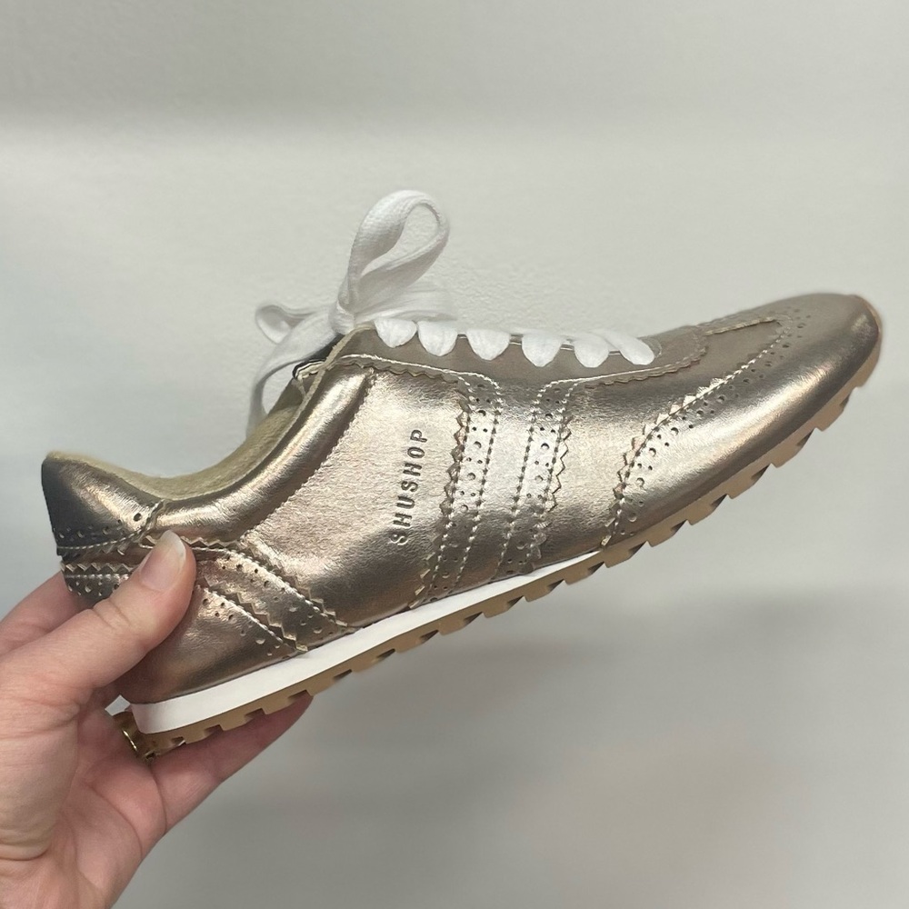 Shu Shop Penelope Gold Low Profile Fashion Gold Metallic Sneakers